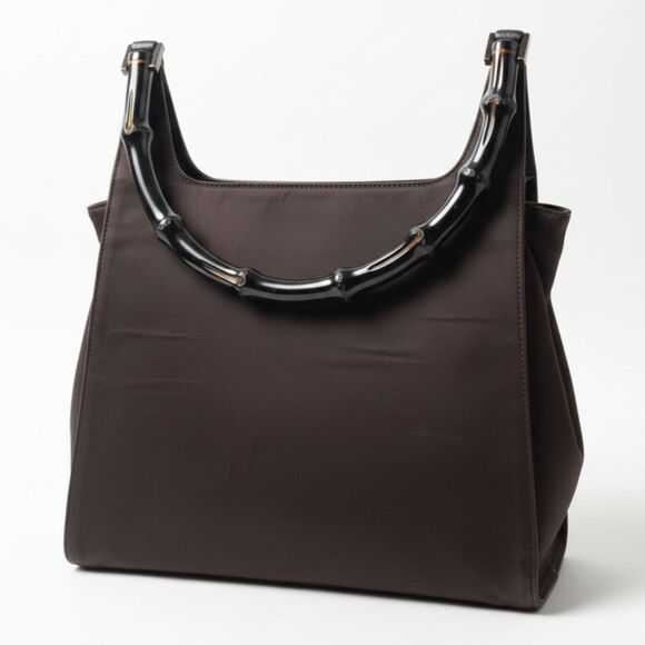 Vintage GUCCI Women's Bamboo Handle Hobo Satin Brown Shoulder Handbag - Picture 1 of 13